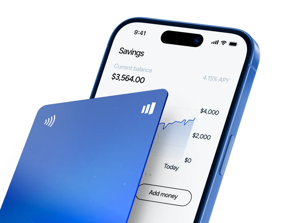 Wealthflow savings app on a phone with a card