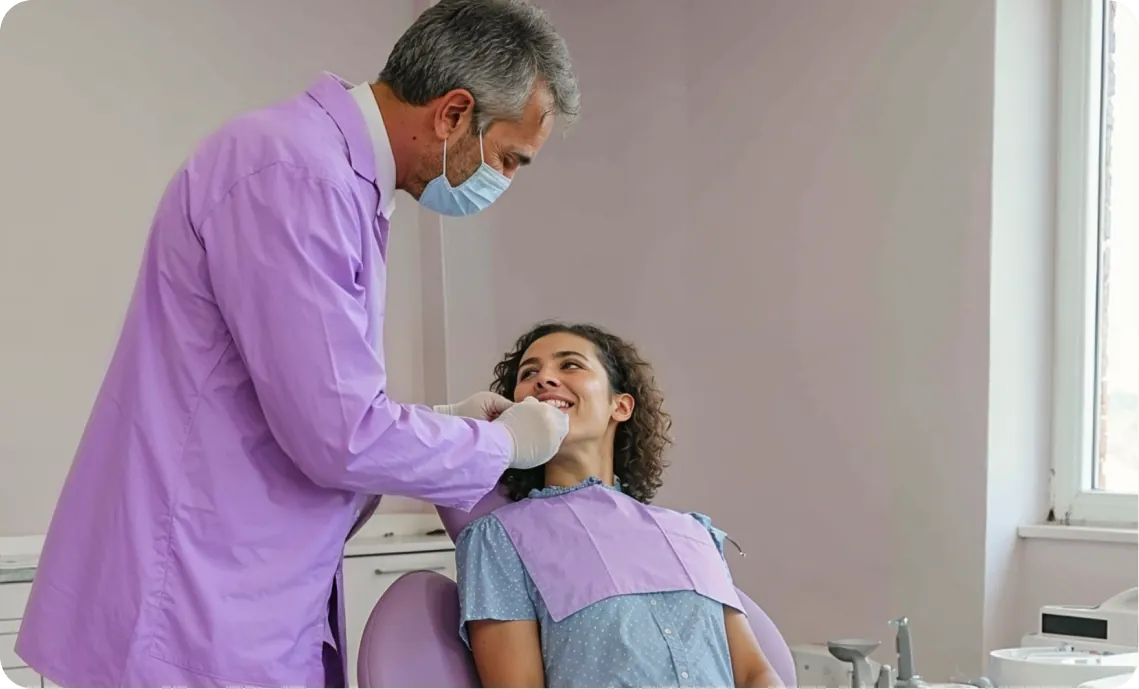 Dentist examining a smiling female patient