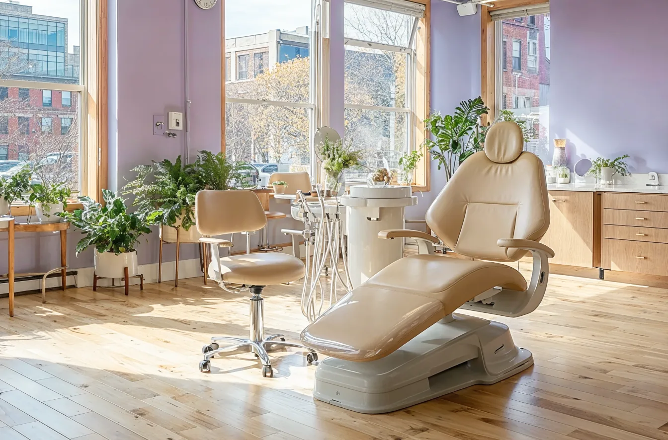 Calm, plant-filled treatment room