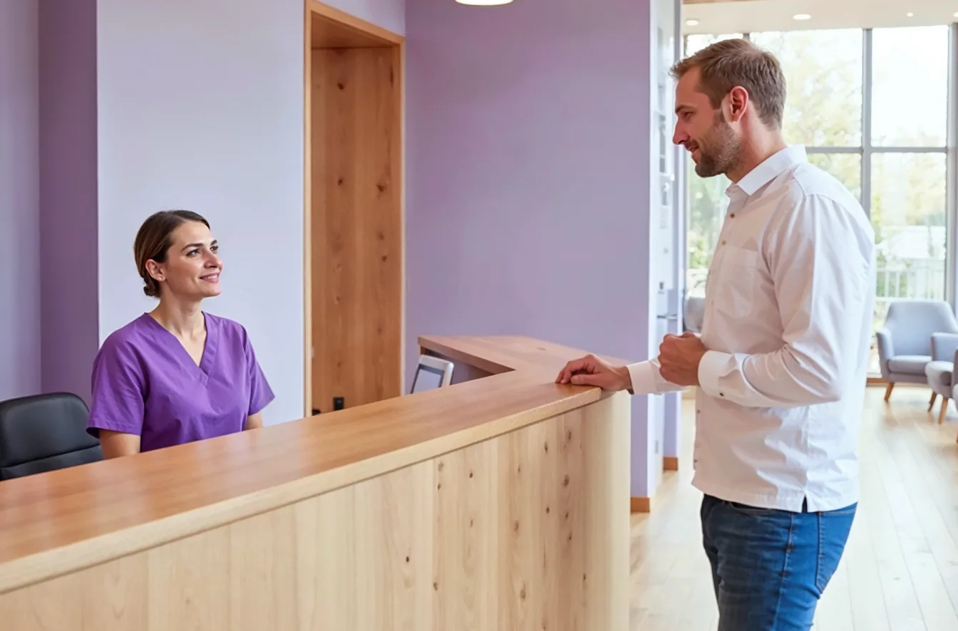 Friendly receptionist at the front desk