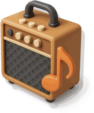 Guitar amp with a music note